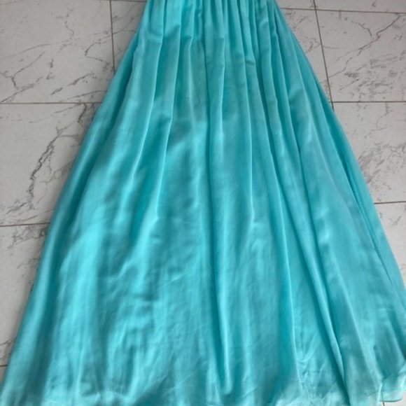 Floor-length strapless turquoise gown - Picture 4 of 7